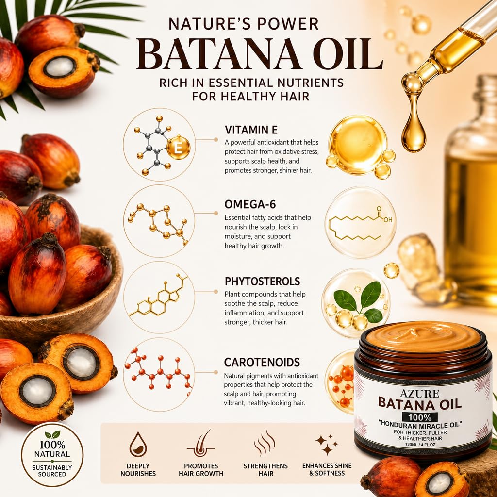 Azure Batana Oil for Hair Growth,100% Raw Organic Batana Hair Mask from Honduras,Effective for Hair Growth, Reduce Hair Shedding, Improve Hair Density & Shine for Women & Men