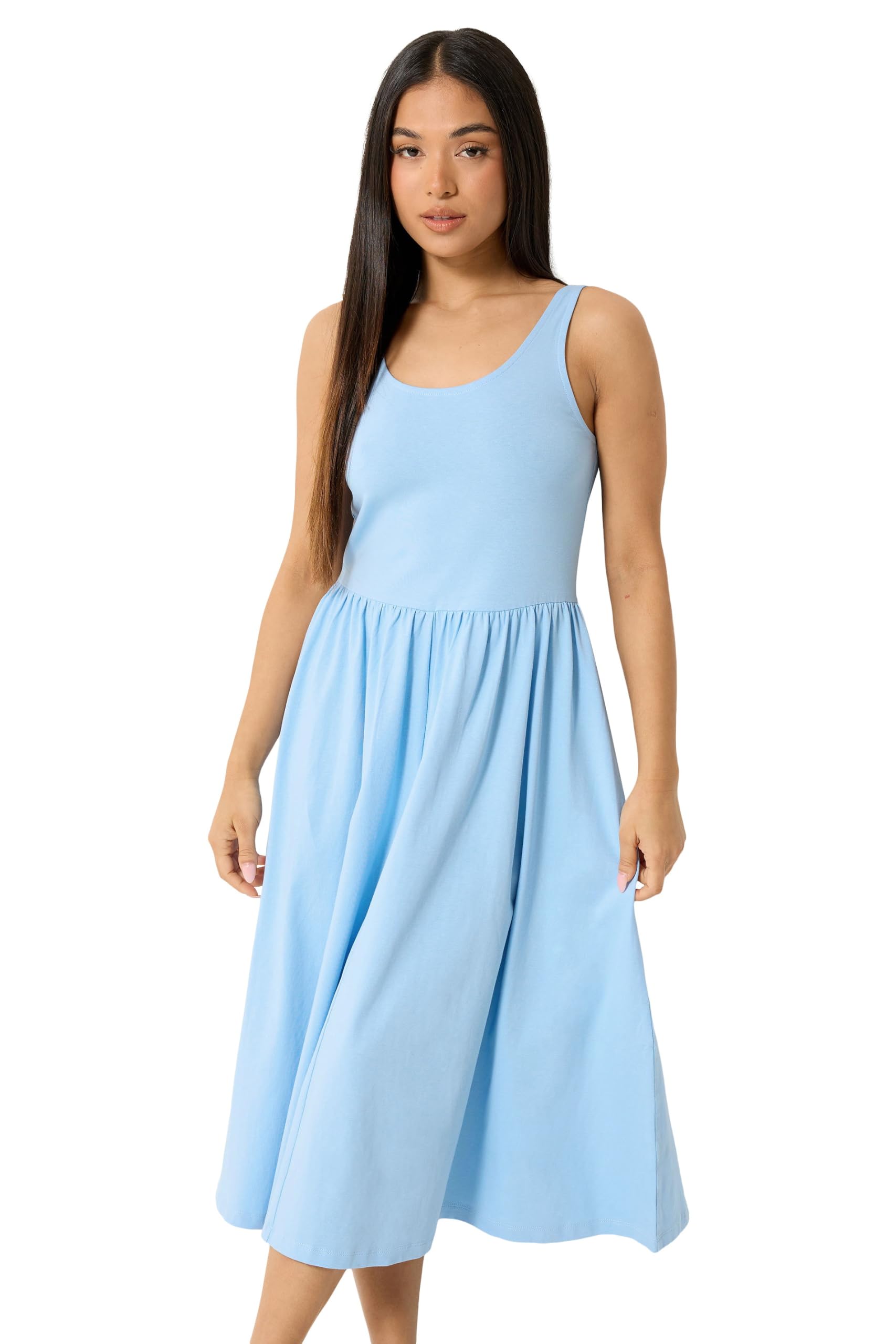 M&Co Women's Light Blue Petite Cotton Midi Dress In | : Size 8