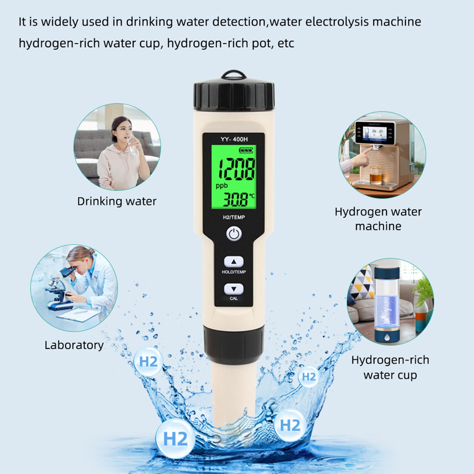 Wasserstoffmessgerät 0-4000 Ppb / 0-4.000 Ppm Wasserstoffgeneratoren Wasserstoffreicher Wassergenerator Datenspeicher Hintergrundbeleuchtung ATC Funktionsmessgerät Wasserstofftester