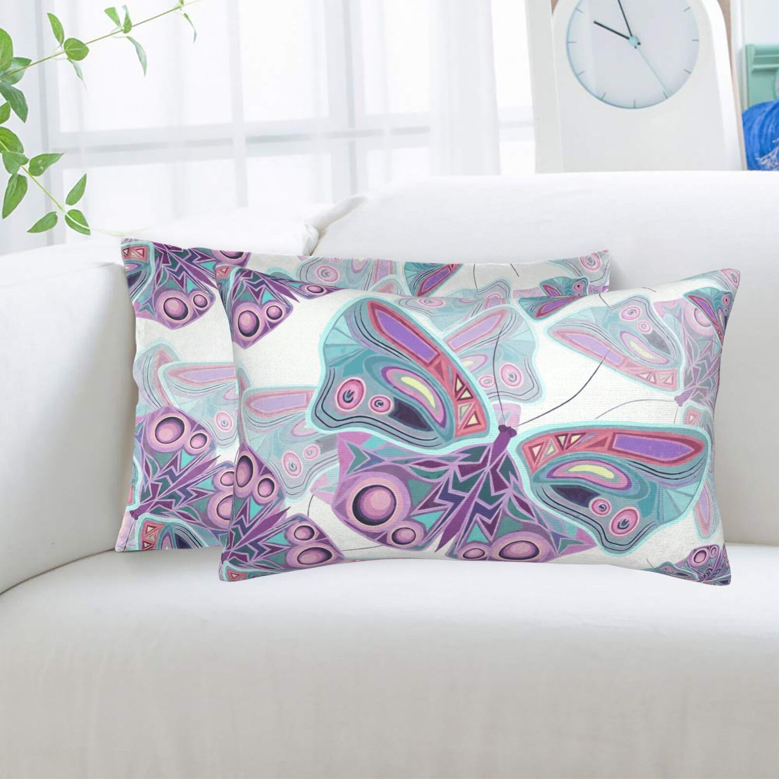 2 Pack Standard Pillowcases Sets, Ultra Soft Comfort Microfiber Plush Pillow Cases Purple Butterfly Decorative Throw Pillow Cover with Hidden Zipper for Bedroom, Sofa, Couch,16"X24"