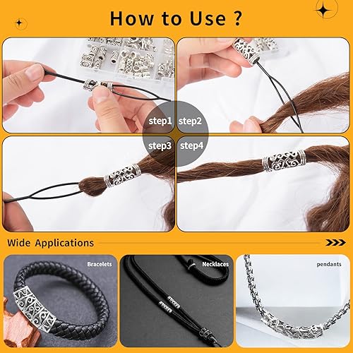Miniatura 6 de 152 piezas de joyería para el cabello Vikings, cuentas de tubo de runas nórdicas, clips de metal, accesorios para trenzas y rastas, cuentas para