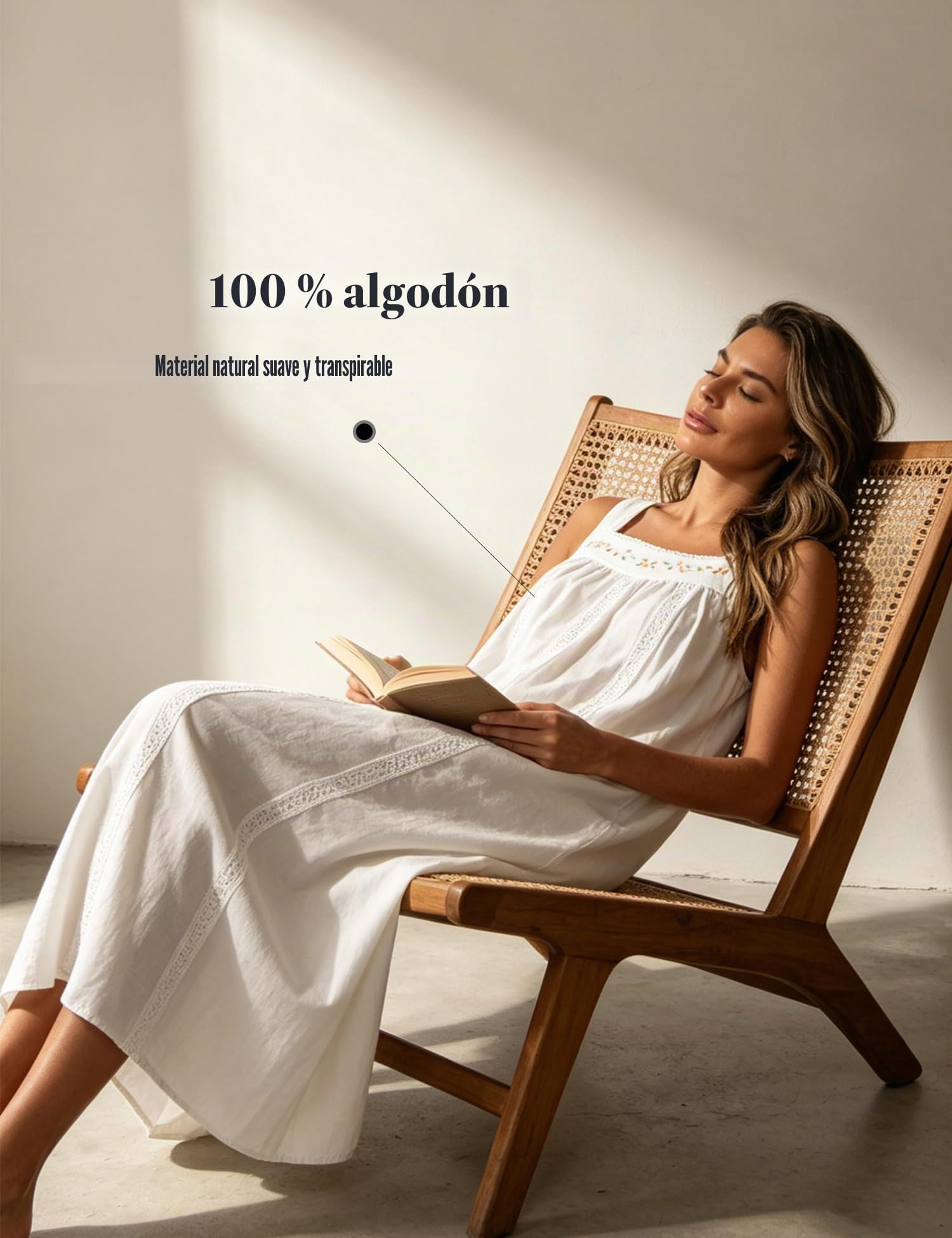 YOZLY Camisones de algodón para mujer, bordados, sin mangas, con bolsillos, tallas S-XXXL