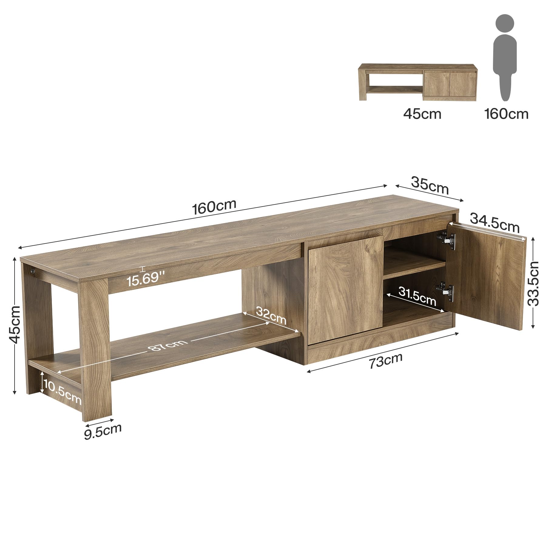 Tribesigns Panca contenitore da 160 cm, panca da ingresso con armadietto, panca in legno a 2 gradini per ingresso, corridoio, atrio, camera da letto, panca porta scarpe con seduta, marrone