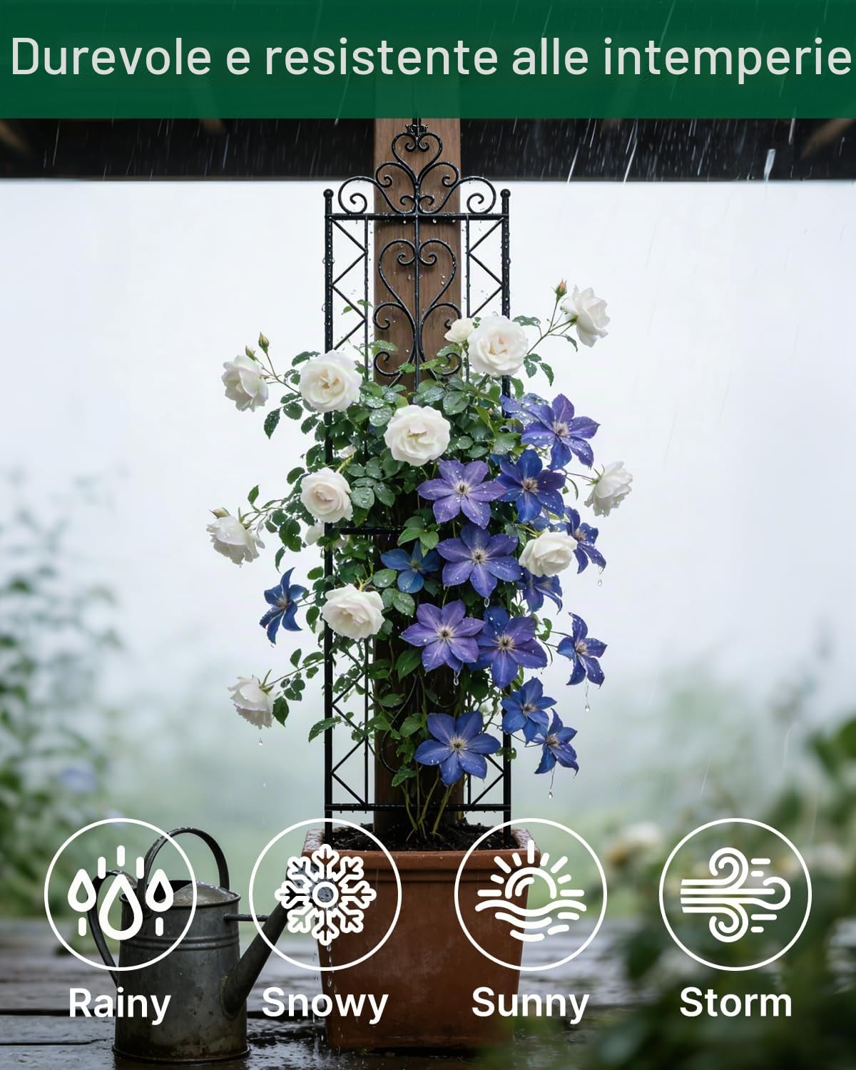 ARIFARO Set di 2 Tralicci per Piante Rampicanti, 200cm x 50cm Supporto in Metallo per Giardino e Balcone, Grigliato Decorativo Stabile e Antiruggine per Rose, Fiori e Vasi, Nero, Motivo floreale