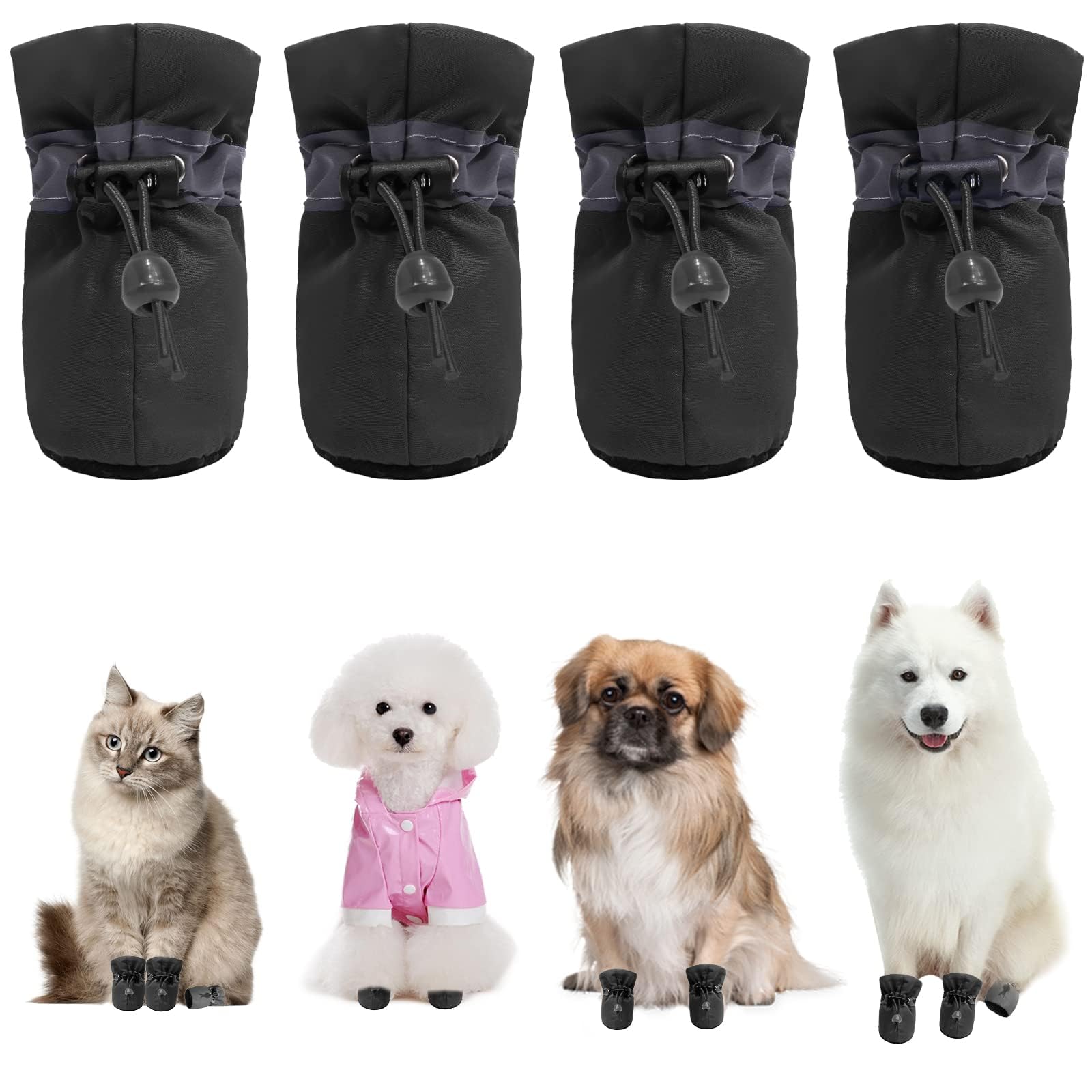 Direct Dog Shoes for Hot Pavement Paw Protector, Anti-Slip Sole Summer Cat Dog Boots with Reflective Straps for Small Medium Dogs 4PCS (Black, #4)