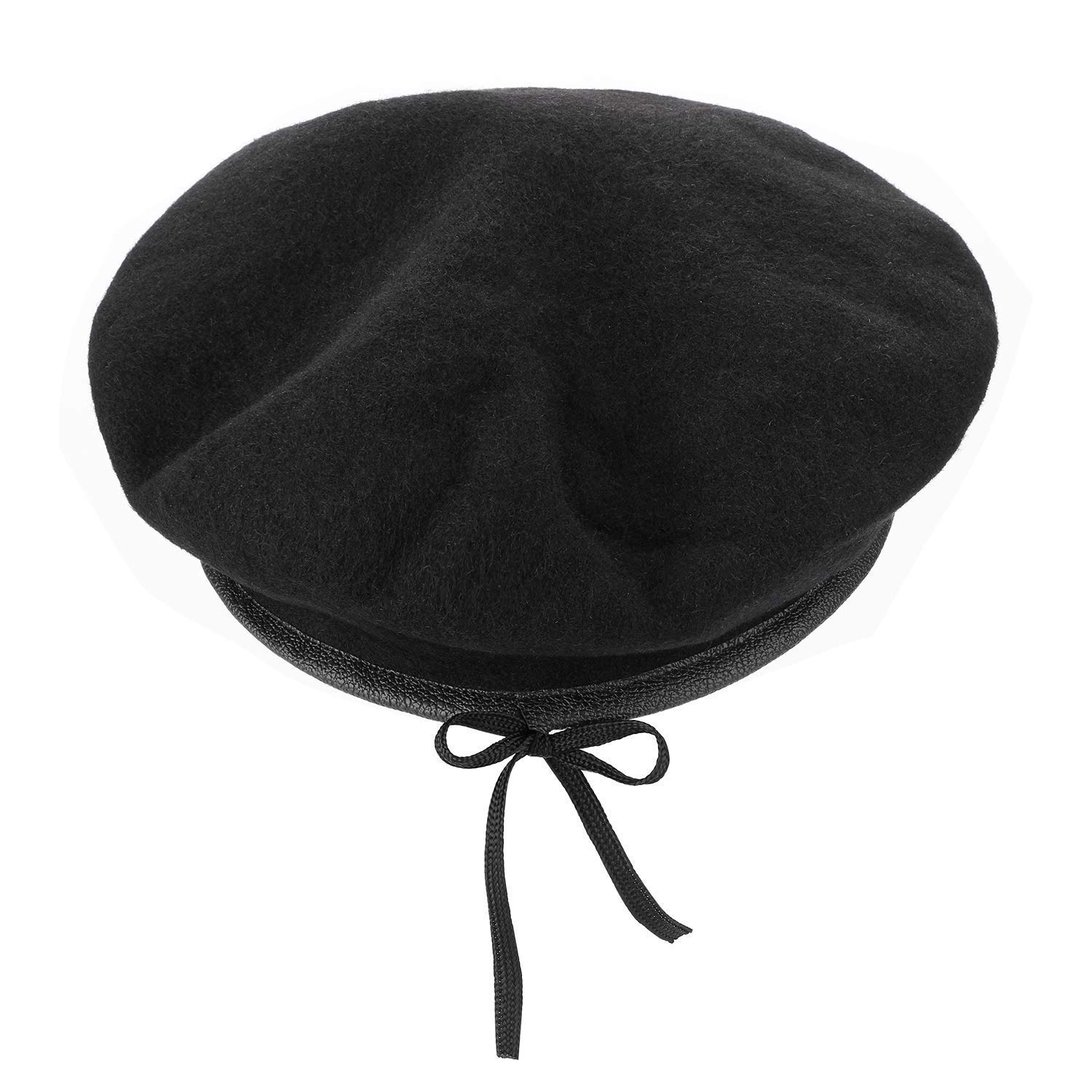 Boinas de Lana, para Mujer, Estilo Militar, Boinas Estilo Militar con Ribete de Cuero, Ajustable, Talla única