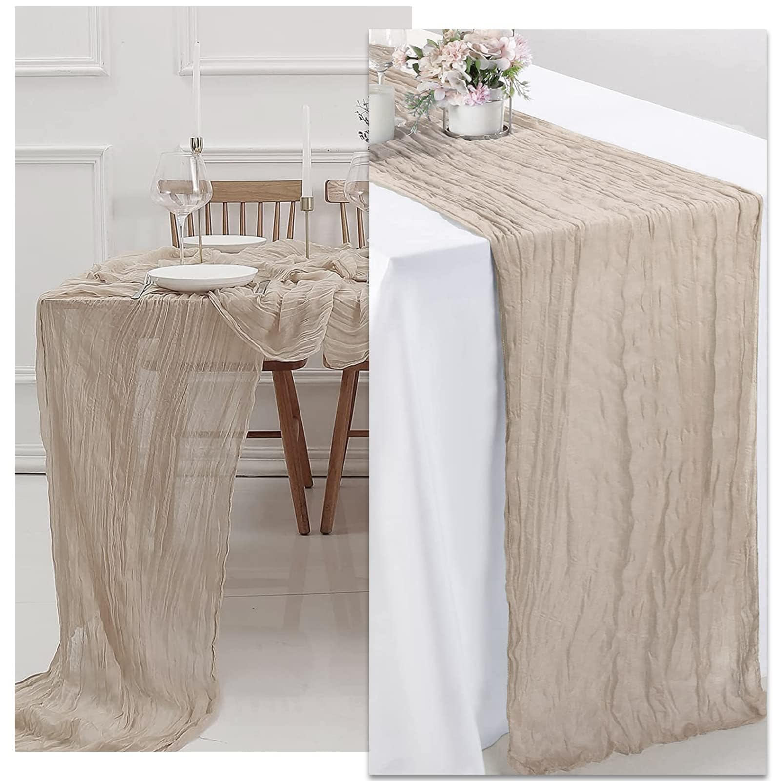 Tischläufer käsetuch, 6 Stück Käsetuch Tischläufer Boho-Gaze, 90 x 400 cm, 13 Fuß Tisch Läufer Halbtransparenter für Hochzeit Party Urlaub Dekoration Tischdekoration(Helle Kamelfarbe)