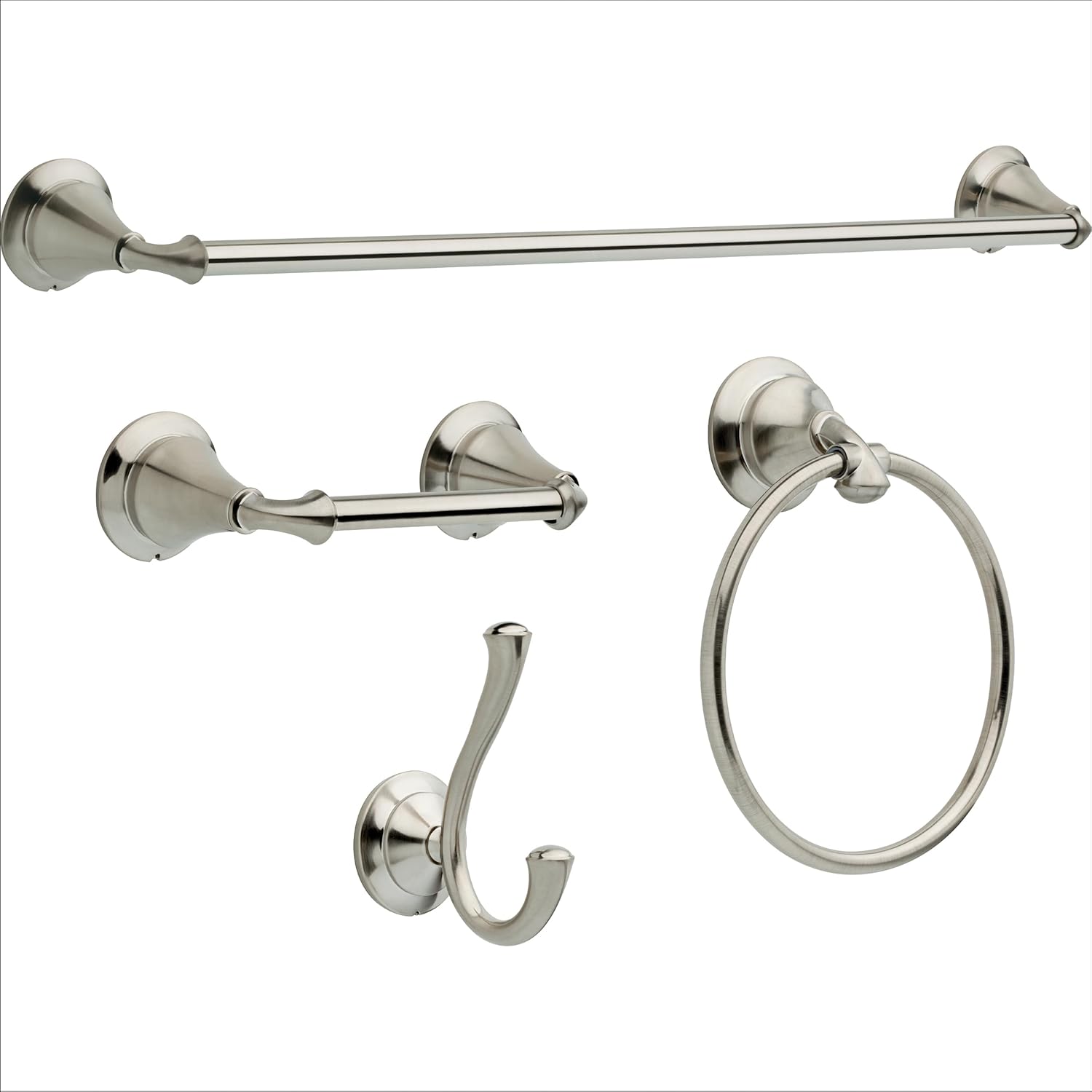Delta Linden 4-Piece Bath Hardware Set with 24 in. Towel Bar, Toilet Paper Holder, Towel Ring, Towel Hook in Stainless Steel