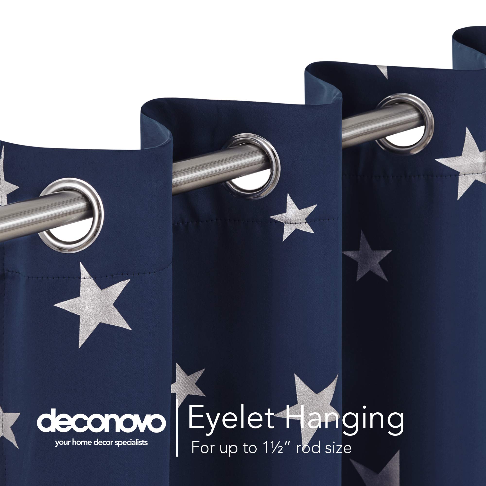 Deconovo Navy Blue Curtains for Living Room Super Soft Thermal Insulated Star Foil Printed Eyelet Blackout Curtains 46 x 54 Inch 2 Panels - 5