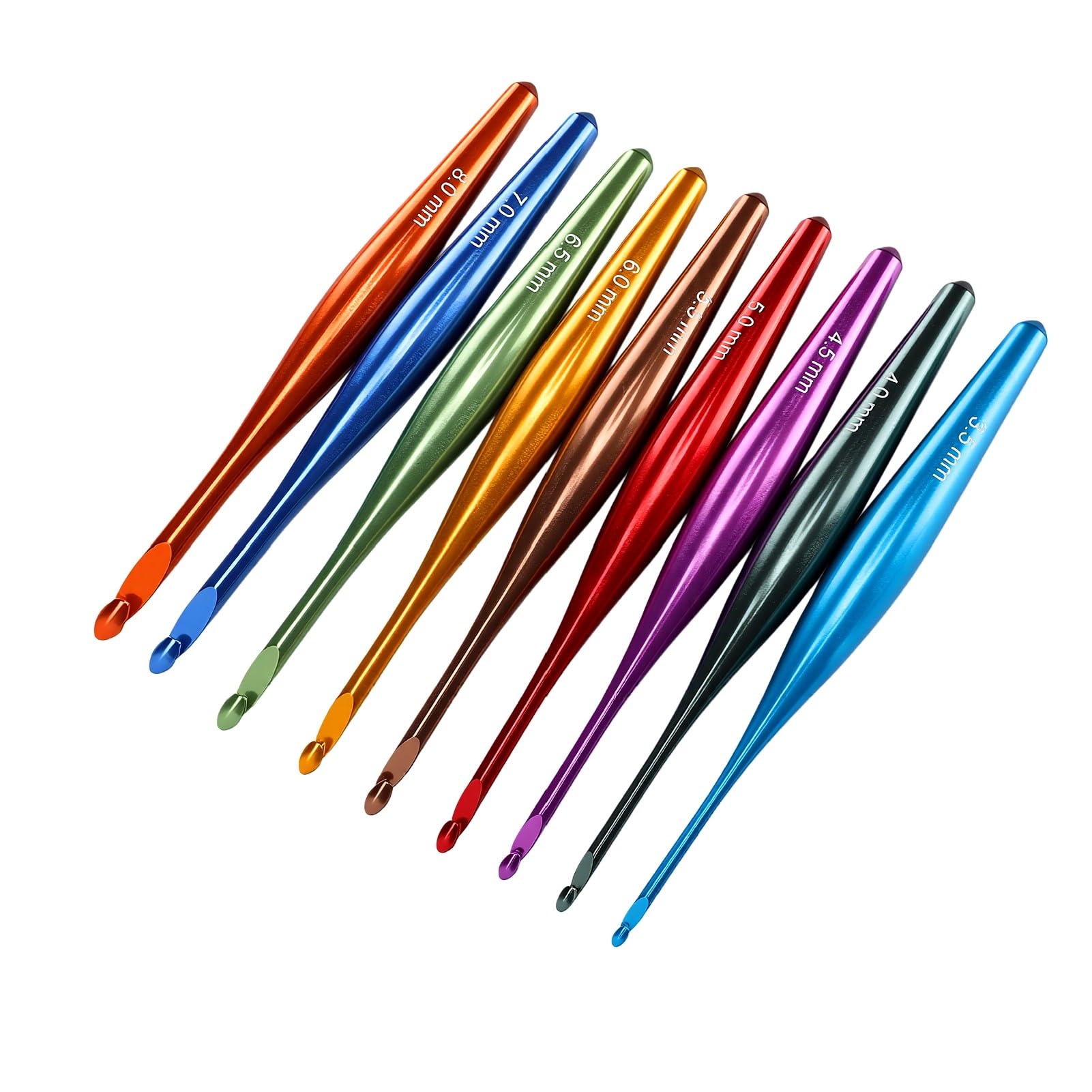 Zunate Zestaw Kolorowych Szydełek 9 szt. 3,5–8,0 Mm Ergonomiczne, Antypoślizgowe Aluminiowe Igły do ​​szydełkowania z torbą do Przechowywania ze Skóry PU, Szydełka Swetrów, Szalików Koce
