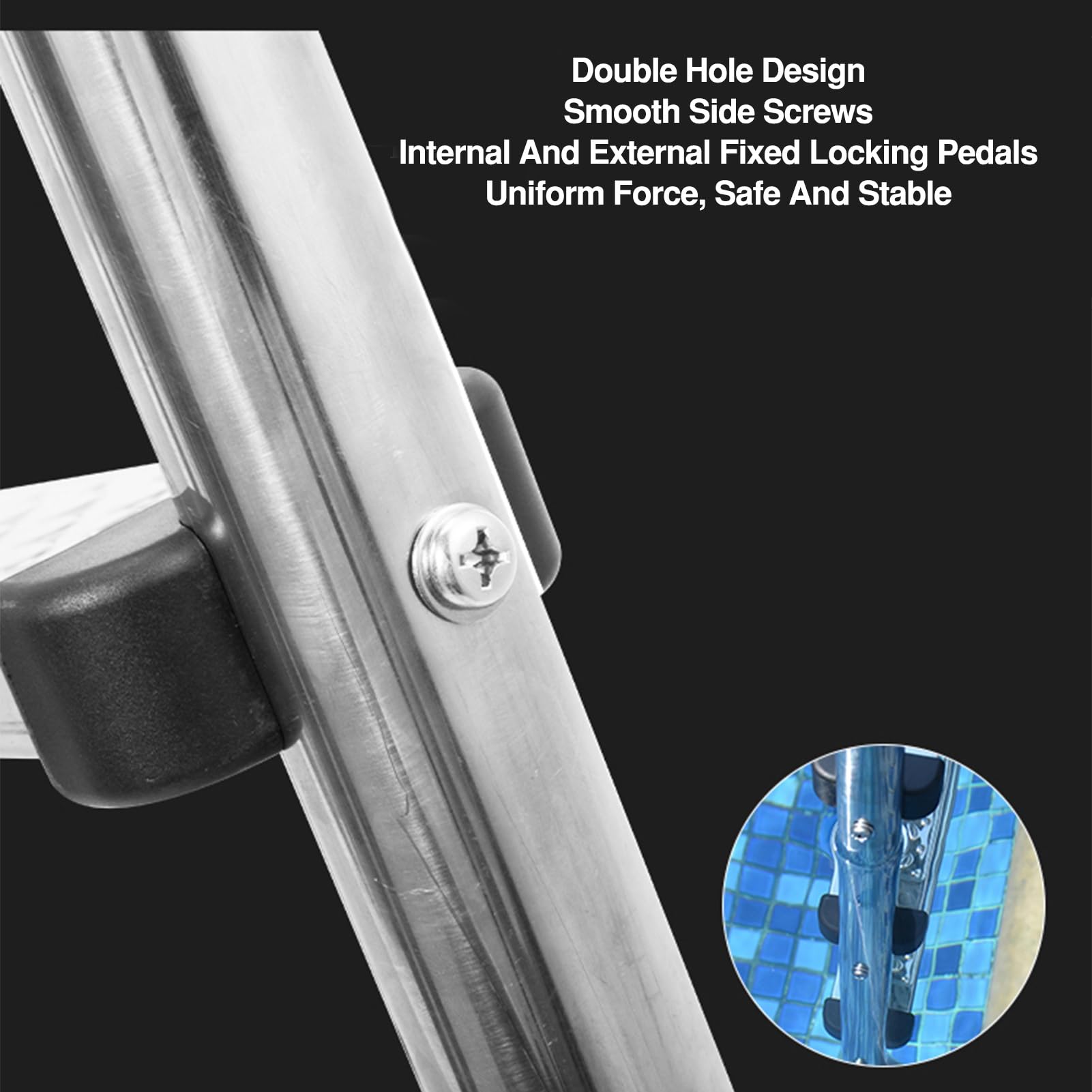 Scale mobili per Piscine, gradini in Acciaio Inox con Superficie Antiscivolo, Adatte a Piscine, stabilimenti balneari e parchi Acquatici (3 gradini)