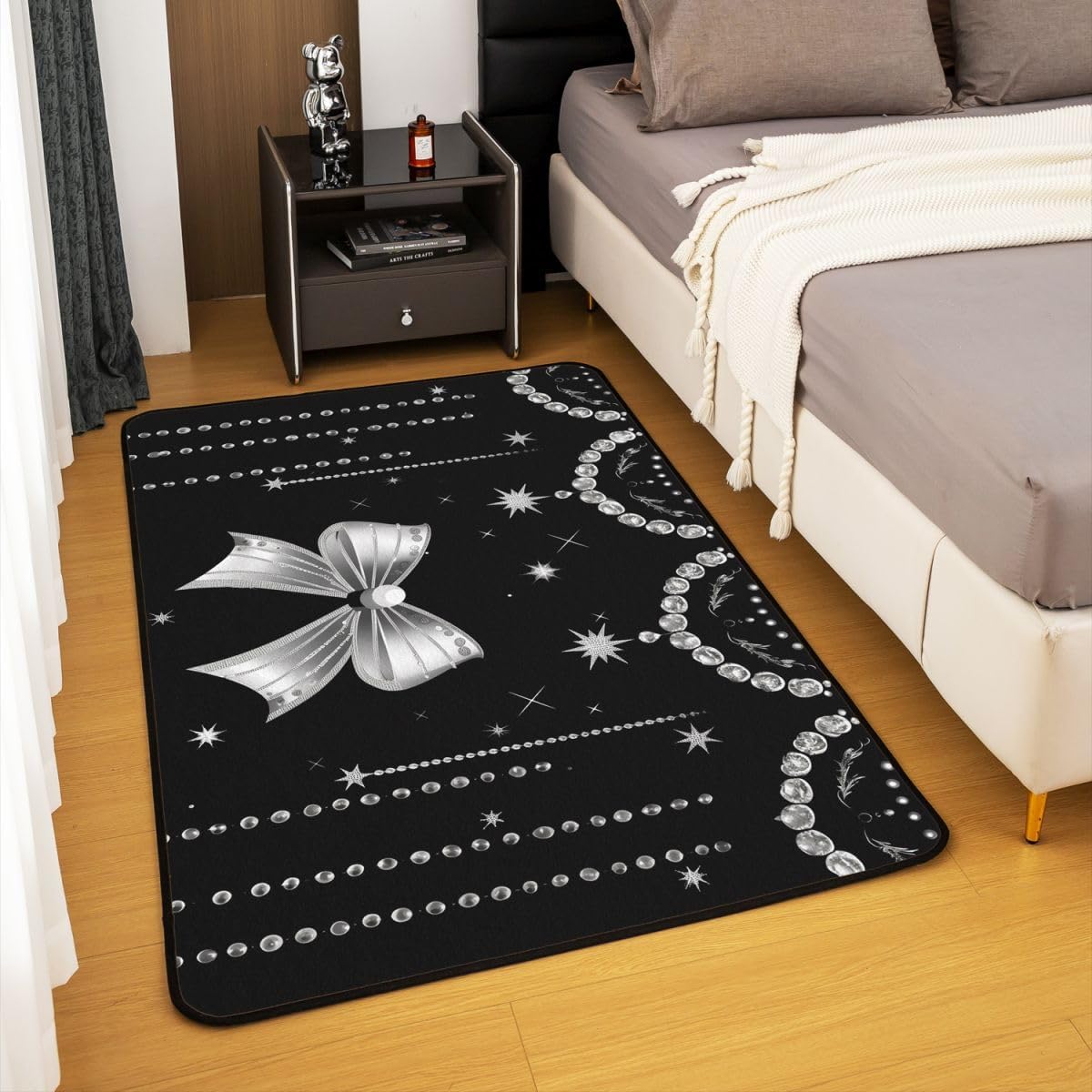 Feelyou Bowknot Area Rug 5x7 Polyester Glitter Print Living Room Rugs for Bedroom Cartoon Bow Tie Decor Carpet Bow Tie Indoor Floor Mat Soft Non-Slip
