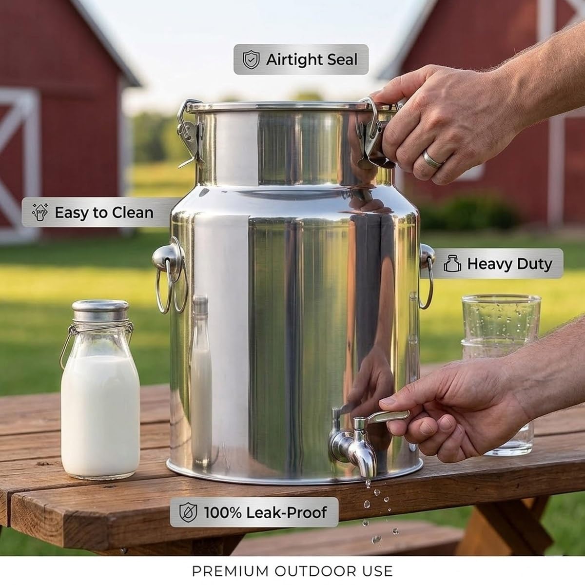 5l -88l Jarra de Leche Inoxidable Hermético, Lechera con Tapa y Anillo de Sellado, Bidón de Transporte de Fácil Limpieza, Cubo acero inoxidable Multiuso(No Spigot,18L/4.76Gal)
