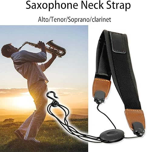 Miniatura 5 de Correa de saxofón, longitud ajustable, correa para el cuello de saxofón con cuero suave acolchado para saxofón de clarinete soprano alto tenor