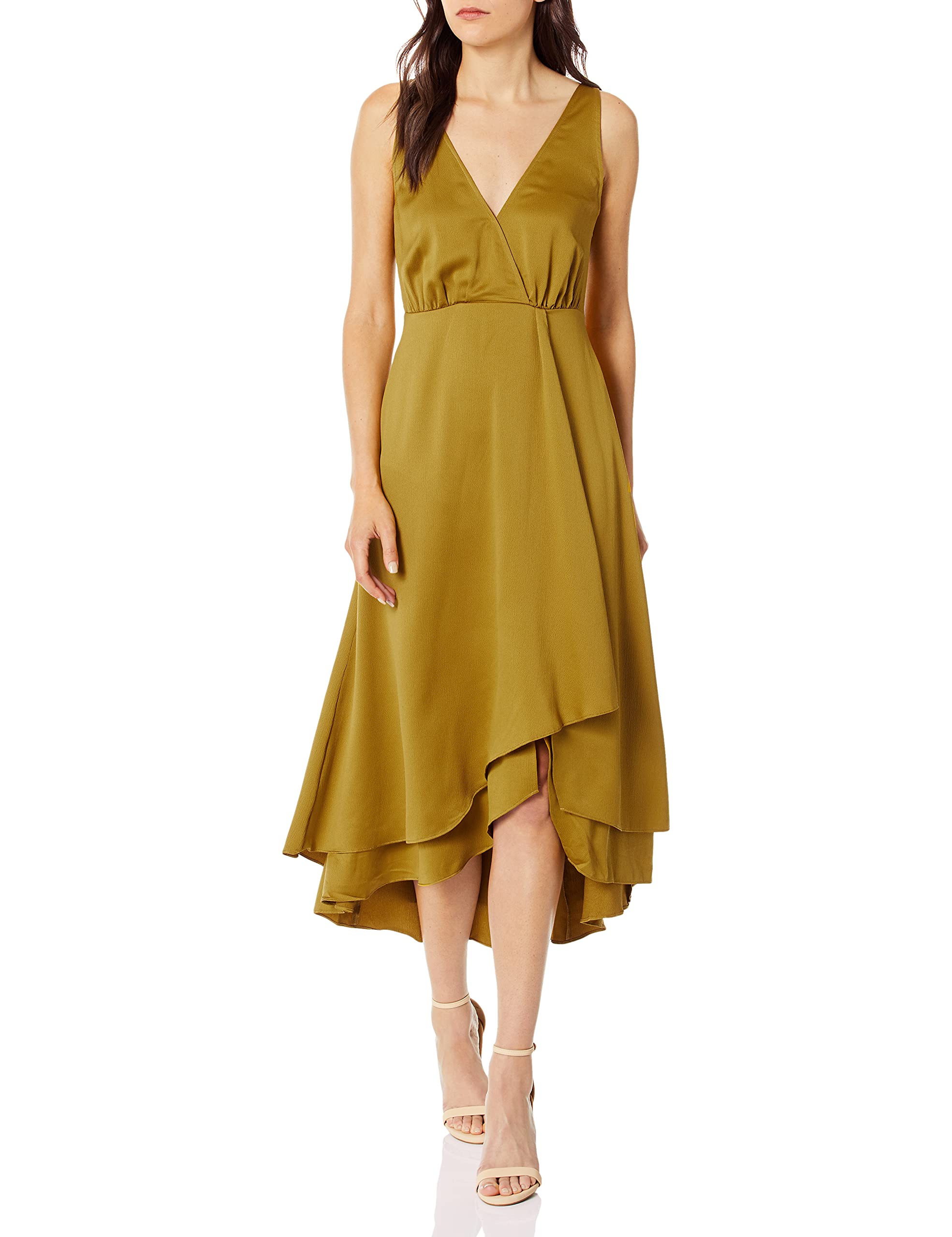 French Connection Womens Alessia V Neck Layered Hem Midi Dress