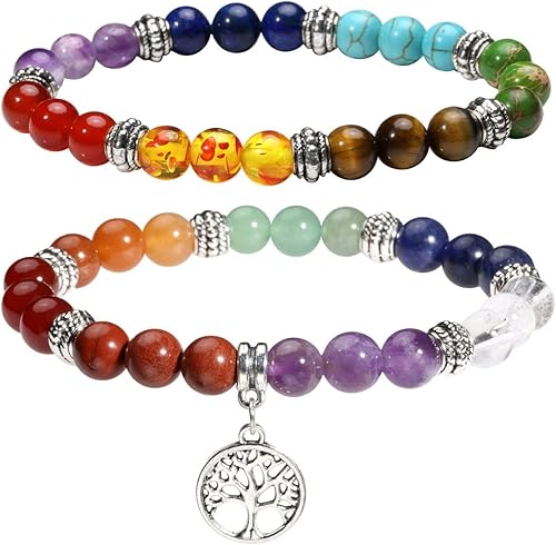 Eigso 2 pulseras de 7 chakras con colgante de símbolo de árbol de la vida para hombres y mujeres