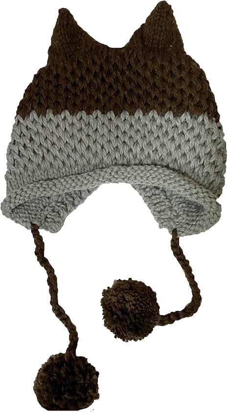 Fox Ears Beanie Hat - Handmade Knitted Pom Pom Hat With Cat Ears, Grey, Adult Size (20-24in) - View #7