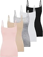 BQTQ 5-Pack Women's Square Neck Camisole Tops - Slim Fit Spaghetti Strap Tanks, Breathable Viscose Blend, 5 Classic Colors