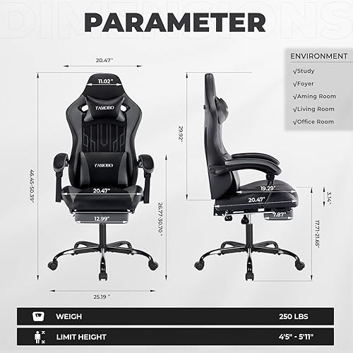 Miniatura 3 de Silla reclinable para juegos con reposapiésreposabrazos de lingote, sillas de computadora de estilo moderno grandes y altas con soporte lumbar de