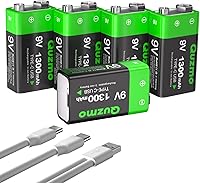 Vista 9 de Paquete de 2 baterías recargables de iones de litio de 9 voltios, 1300 mAh de larga duración, recarga USB-C con cable de carga 2 en 1 para alarmas