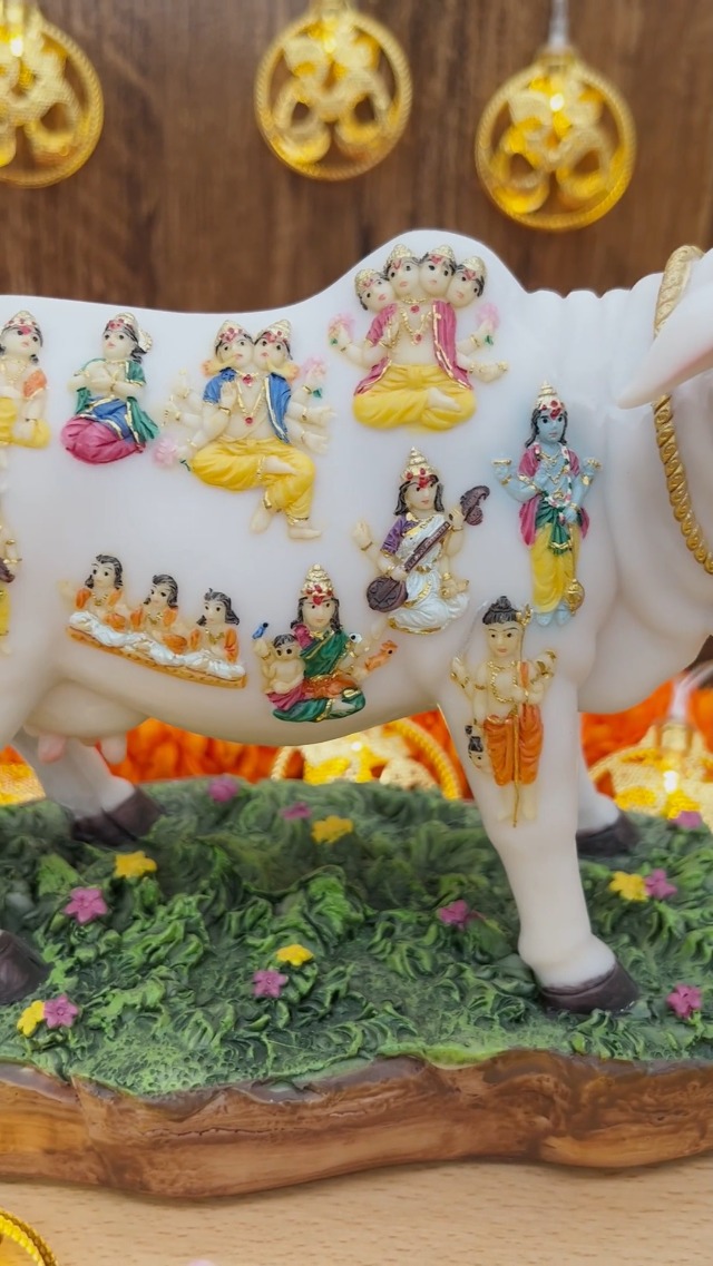 Estatua India Kamadhenu Dios Vaca 8.7 in Polystone miniatura 7