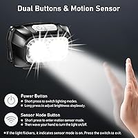 Vista 5 de Blukar Linterna Frontal, LED Recargable Súper Brillante de 2000L - Combinación de Luz Focal y Luz Difusa, Control por Sensor, 8 Modos, Resistente al