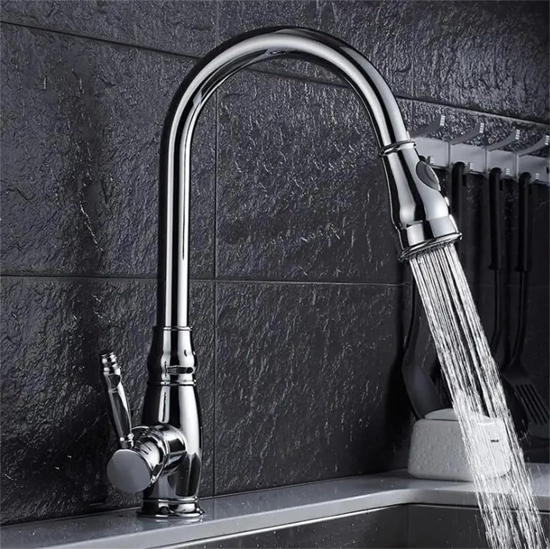 ZQFHSX Led Kiten Faucets Nickel Single Handle Pull Out Tap Hole Swivel Water Mixer LWX