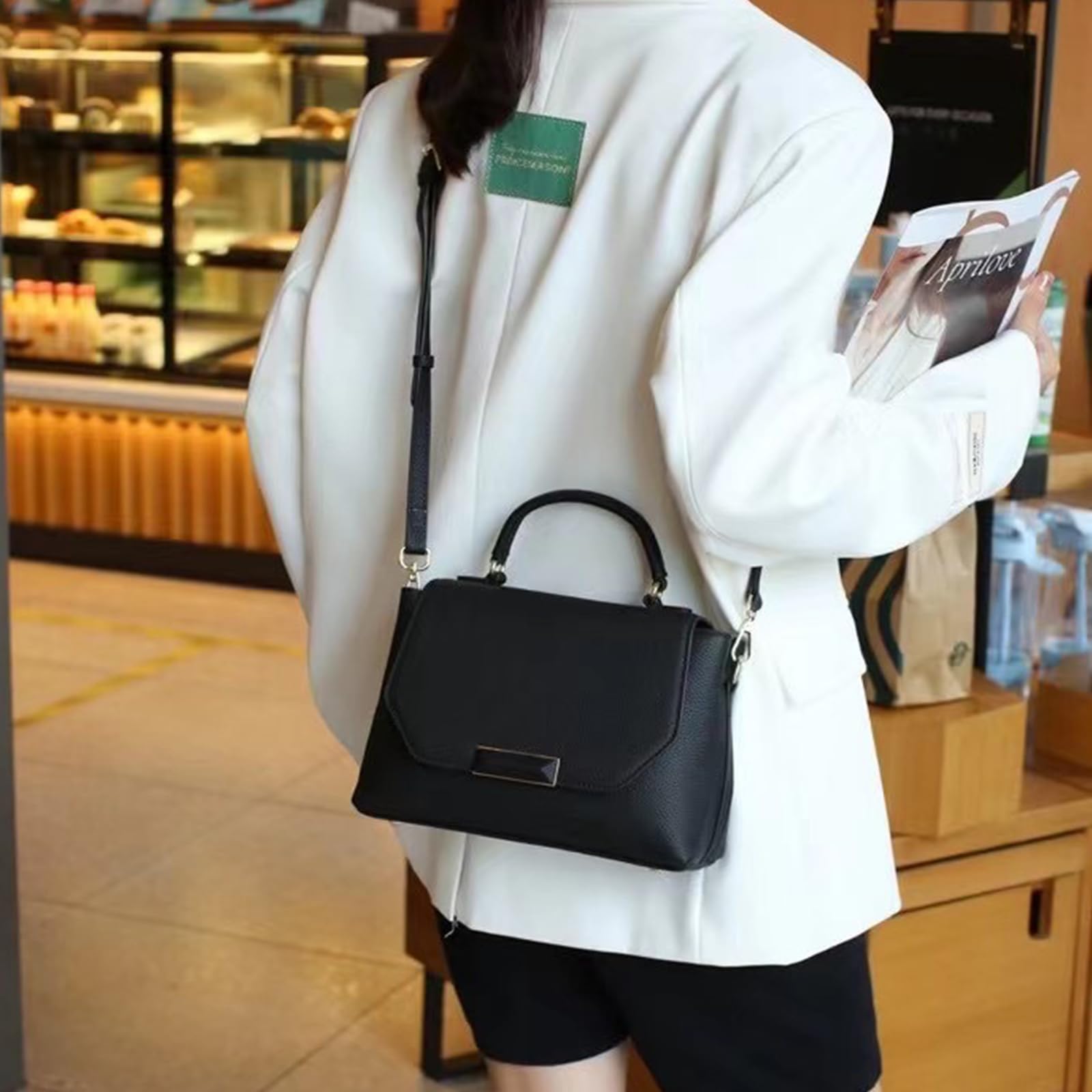 imeetu Purses for Women Genuine Leather Shoulder Bag with Zipper and Crossbody Bags Medium Size(Black)