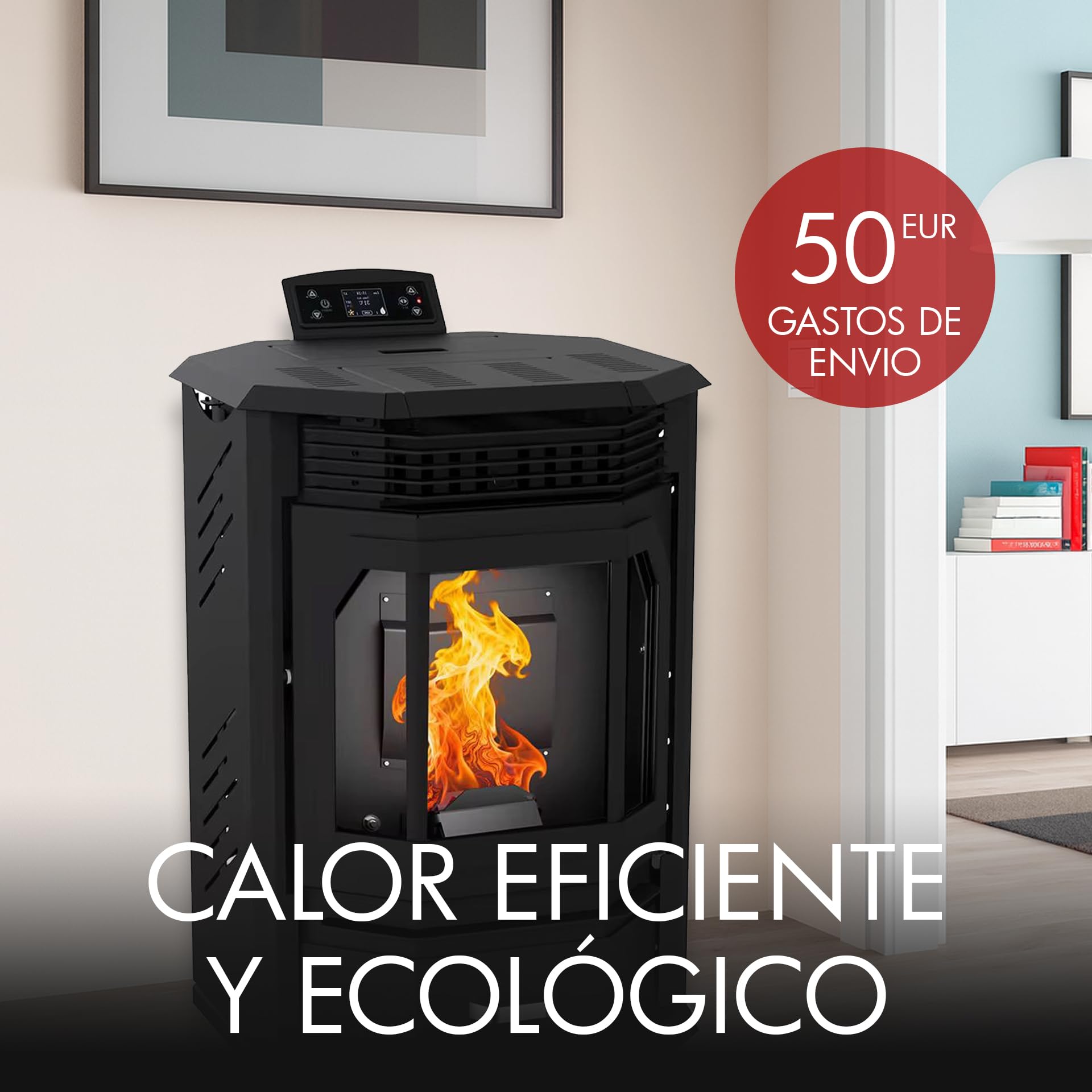 HOME&SOFAS Estufa de Pellet Modelo Rústica, 12 kW, Eficiencia >90%