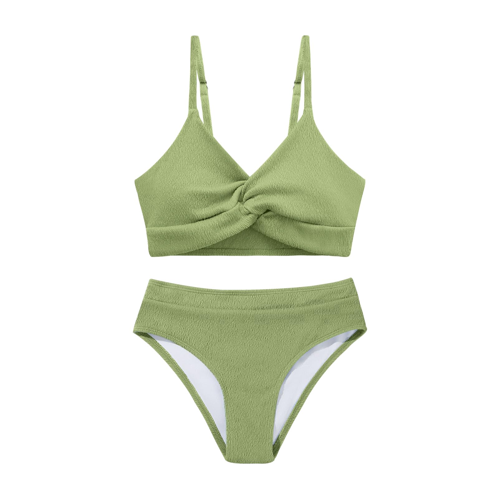 Weixinbuy Girls' Swimsuit Kid Two-Piece V-Neck Bikini Set Spaghetti Strap Twist Cross Bathing Suit Swimwear Size 9-16