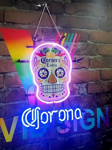 Miniatura 2 de Queen Sense Lámpara de luz de neón de esqueleto de calavera embrujada Coronas de 20 x 16 pulgadas (varios tamaños), tecnología de impresión vívida