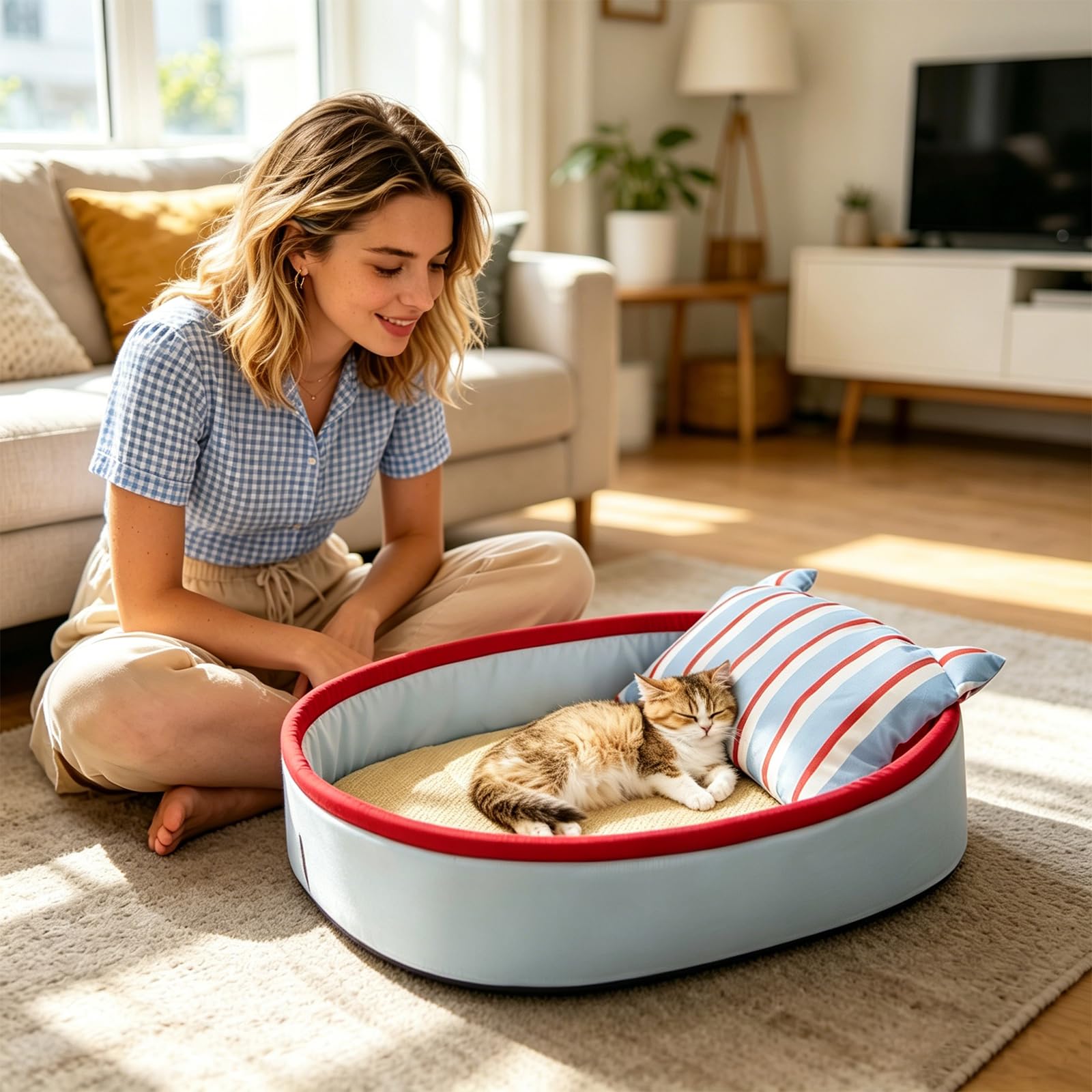 Galatée Cama Refrescante para Mascotas, De Ratán/Tela Oxford, Apta para Todas Las Estaciones, Cama y Colchoneta Separadas, Cama Antideslizante para Gatos/Perros(XL,Azul)