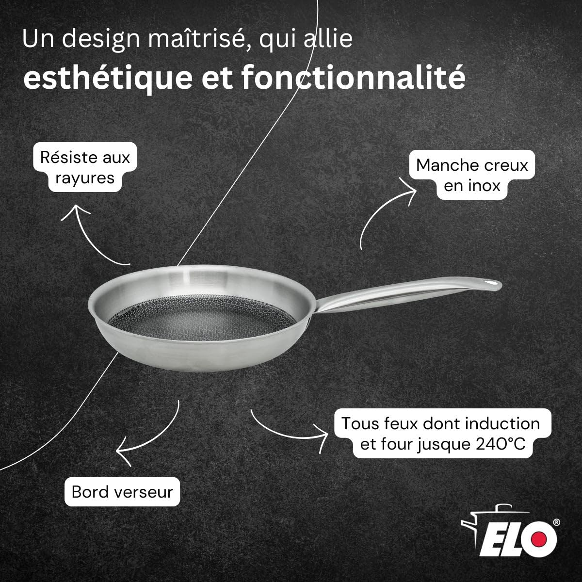 Elo Batterie cuisine 2 poêles 24/32 + 3 faitouts 12/16/20 induction | Cuisson antiadhésive maîtrisée, 5 pièces pour tout équiper, 2 poêles 24 et 32 cm, 3 faitouts 12 16 20 cm, Induction et four