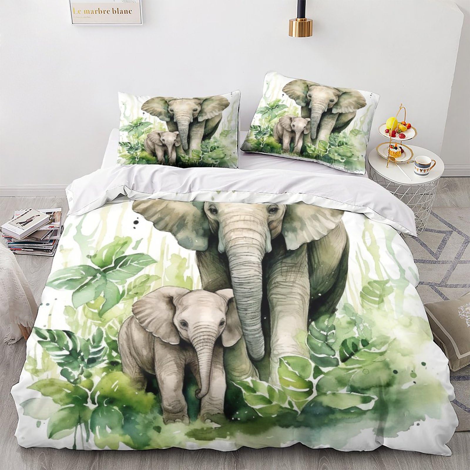 Geeyou Elephant-11 Elephant Warmth Duvet Cover Set Hidden Zipper Quilt Cover Set With Pillowcases Bedding Set Soft Microfiber African Elephant Comforter Cover Various Sizes For Kids Adults Double（200X200cm）