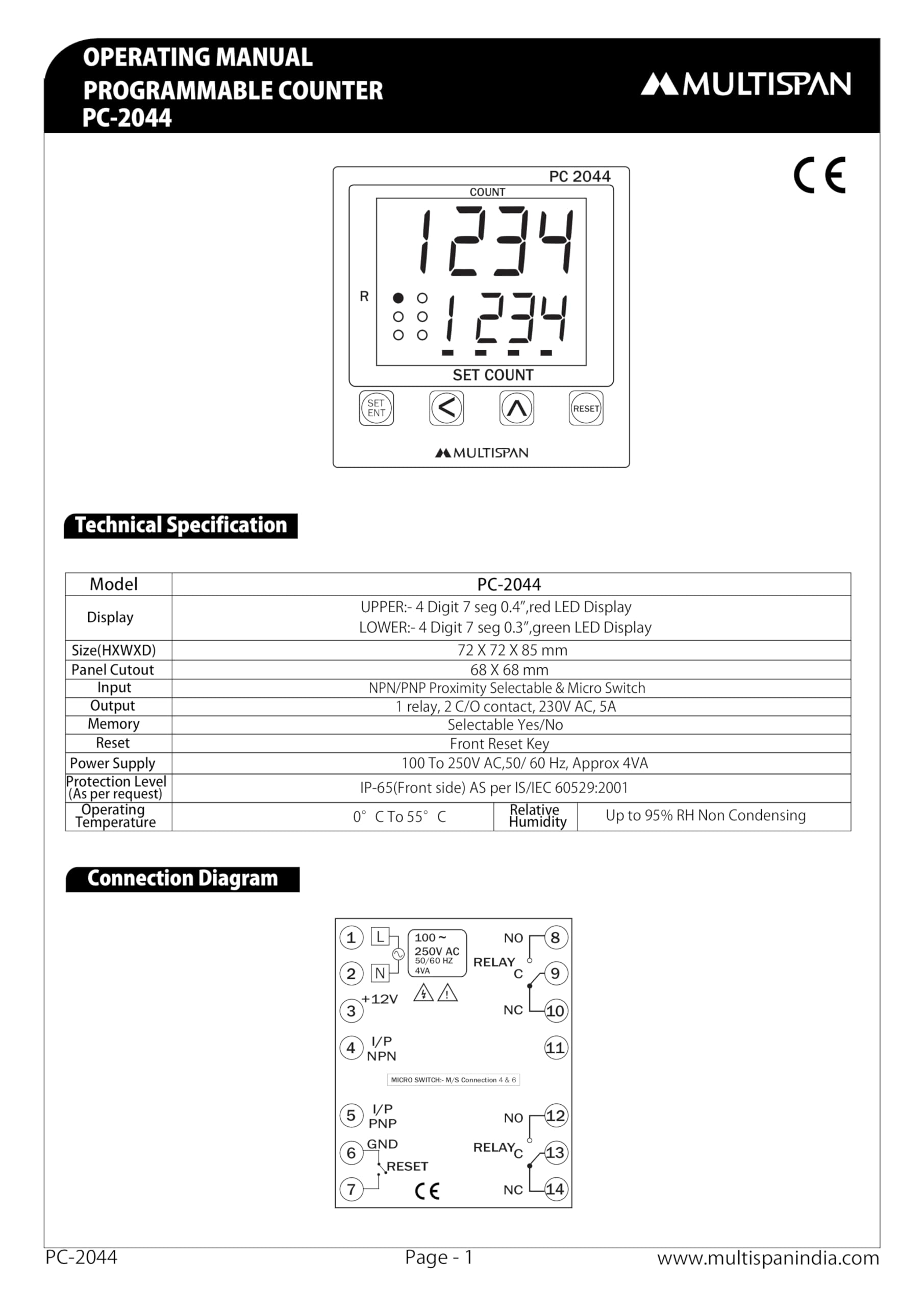 Multispan PC-2044 Digital Programmable Counter 72 x 72 x 45 - Image 2 thumbnail