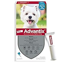 Advantix® Spot-on antiparassitario per Cani da 4 Kg fino a 10 Kg, 4 pipette da 1 ml. Elimina zecche, pulci, pidocchi in casa. Protegge da zanzare, pappataci e rischio di leishmaniosi.