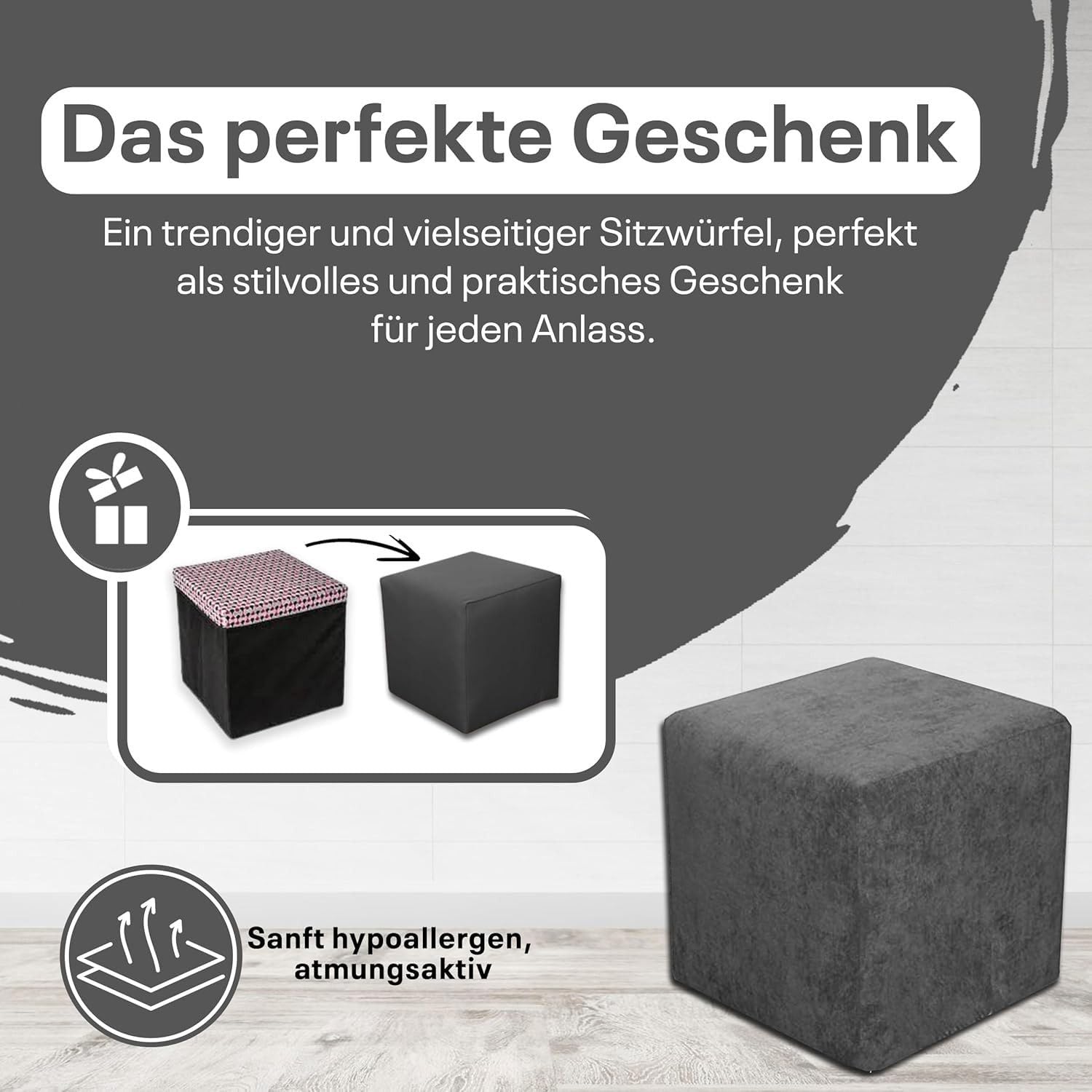 pouf a cubo, poggiapiedi, 40 x 40 x 40 cm, diversi colori (antracite)