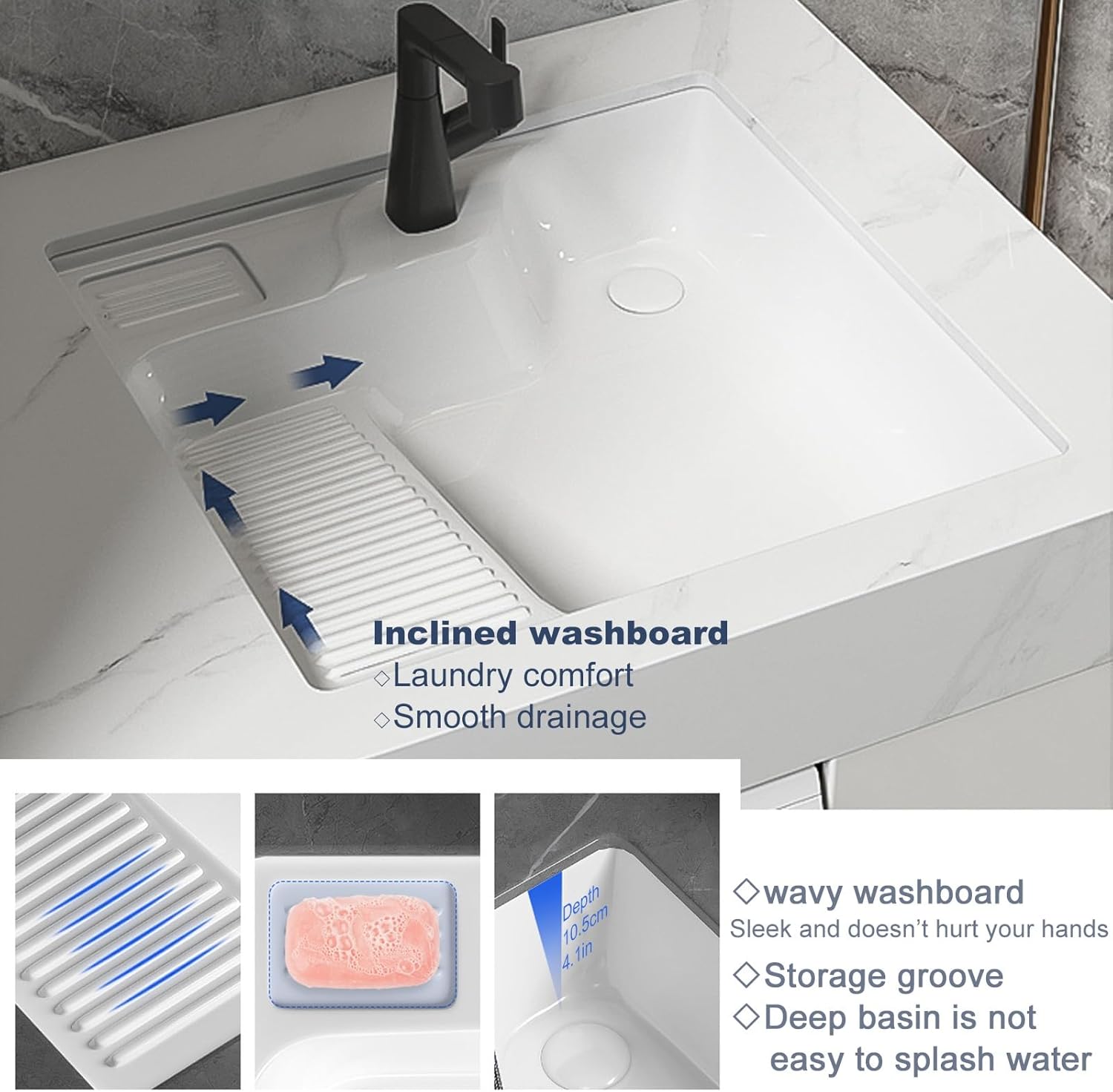 Square Vanity Bathroom Sink,Bathroom undermount Ceramic Sink wiht Washboard,Laundry & Utility Room Sinks,Comes with Drain Set and mounting Screws, Suitable for bathrooms, Laundry Rooms