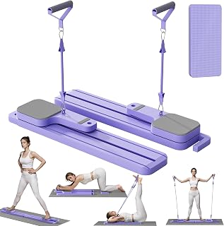 Pilates Board with Resistance Bands, 7-in-1 Foldable Pilates Reformer Set, Pilates Reformer Machine for Home Workout, Core Strengthener, Ab Workout, Glute & Leg Toning
