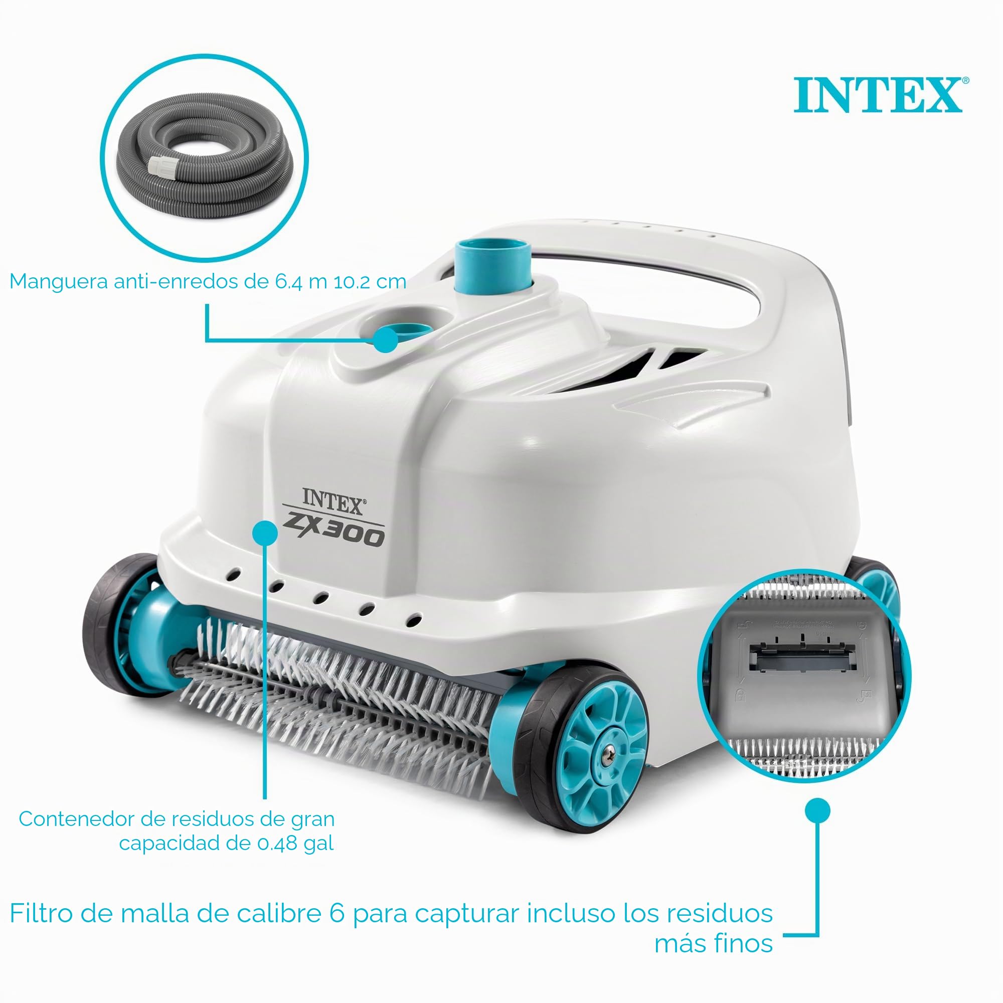 Intex 28005E ZX300 Deluxe - Limpiador automático de Piscinas, Color Gris | 28005E - Para piscinas grandes sobre el suelo - Succión de agua - Flujo de bomba requerido: 1.600 - 3.400 GPH