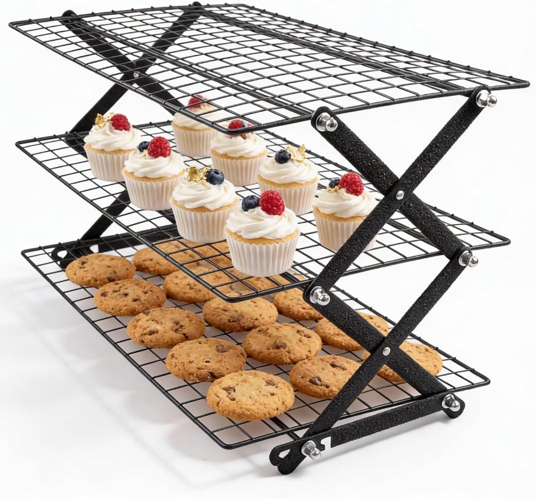 Rejilla de refrigeración plegable para tartas, rejilla de enfriamiento, plegable, accesorios de cocina para pan, galletas, magdalenas (3 capas)