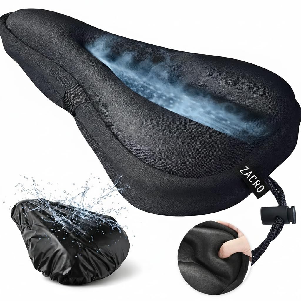 Zacro Coprisella Bici Gel Extra Morbido-Copri Sella Bici Imbottito Antiscivolo，Coprisella Cyclette Compatibile Peloton，Unisex per Interni/Esterni，MTB E-Bike Spinning，Impermeabile con Design Ergonomico