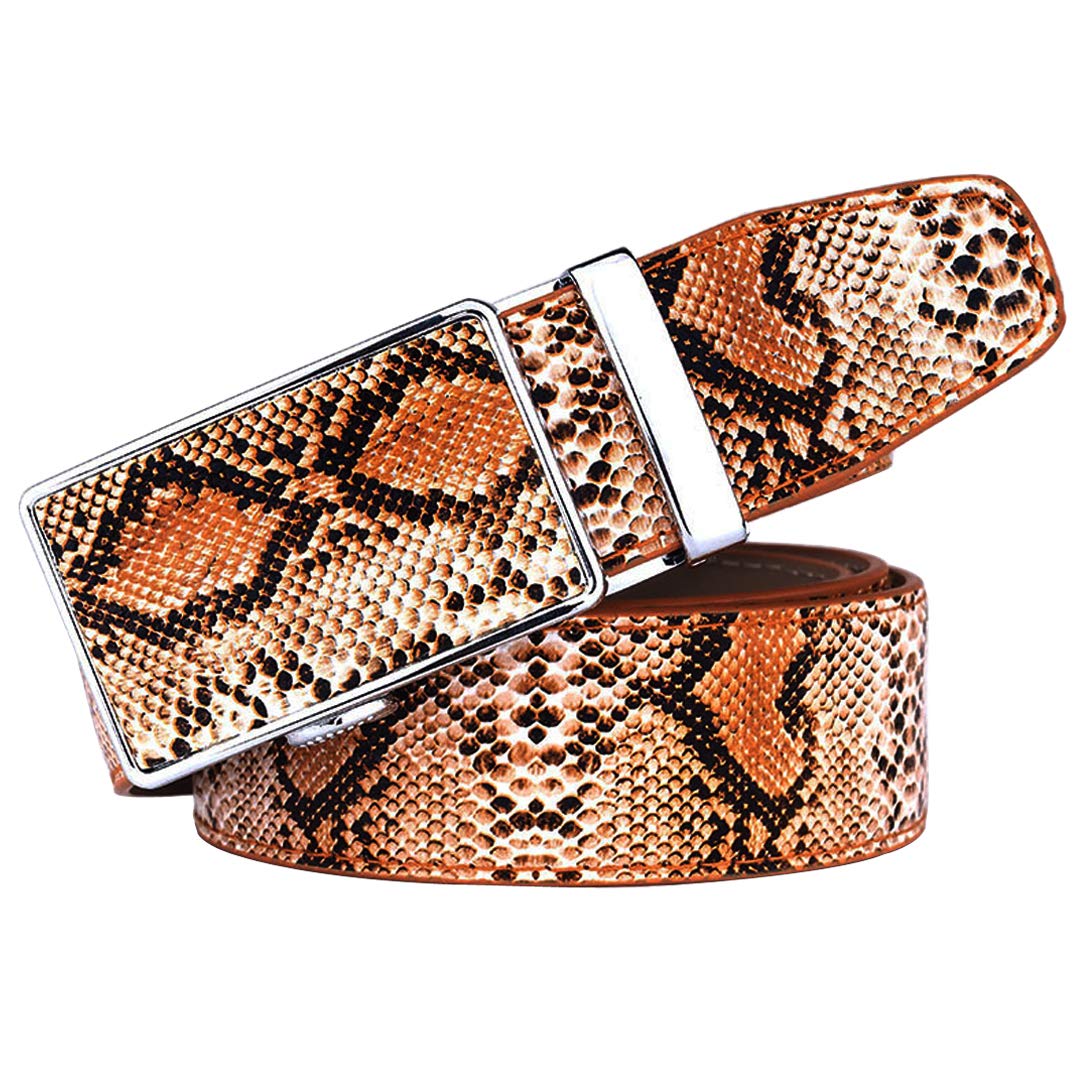 Ceinture python pour hommes réglable sans trou marron noir cuir véritable - 7