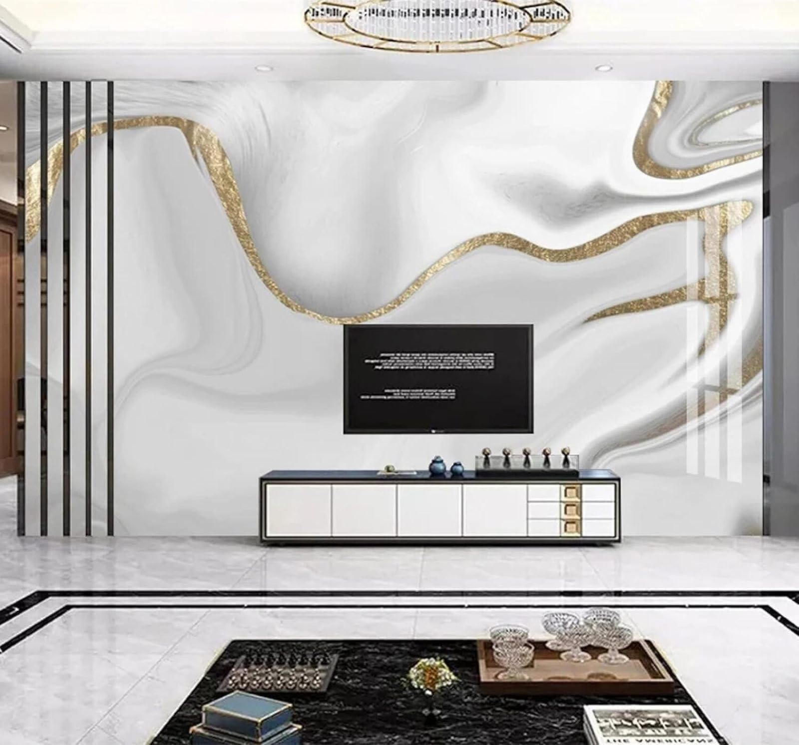 XLMING Gold Thread Gilded Faux Marble Abstract Art 3D Wallpaper Luxury Silk Study Dining Feature Sofa Grey Bedroom Living Room Tv Decorative Wall-300cm×210cm
