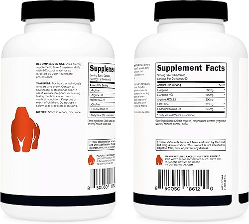 Primal Potenciador de óxido nítrico (2,250 mg por porción) (180 cápsulas) - 60 porciones