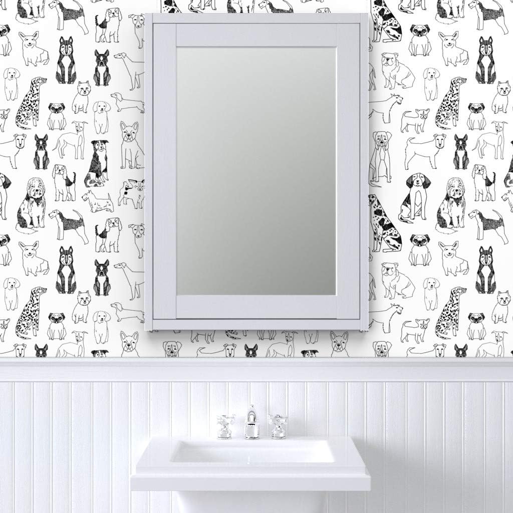 Suреr Chеар 🛒 Removable Wallpaper 9ft x 2ft - Dogs Black White Illustration Cute Pet Pets Breeds Custom Pre-Pasted Wallpaper by Spoonflower