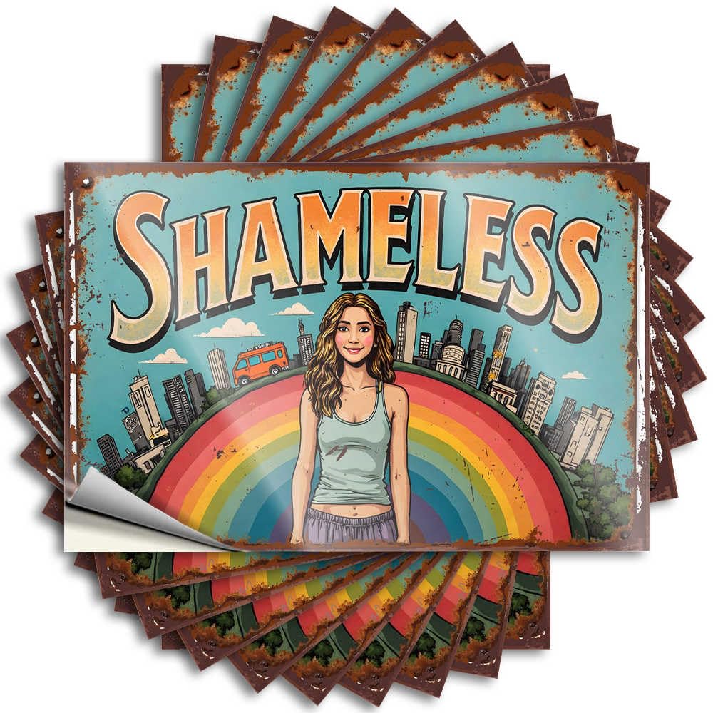 Bumper Bar Room Decor Vinyl Sticker | Shameless Rainbow Cityscape with Urban Skyline Encouraging for Taupe Use(8X12CM)