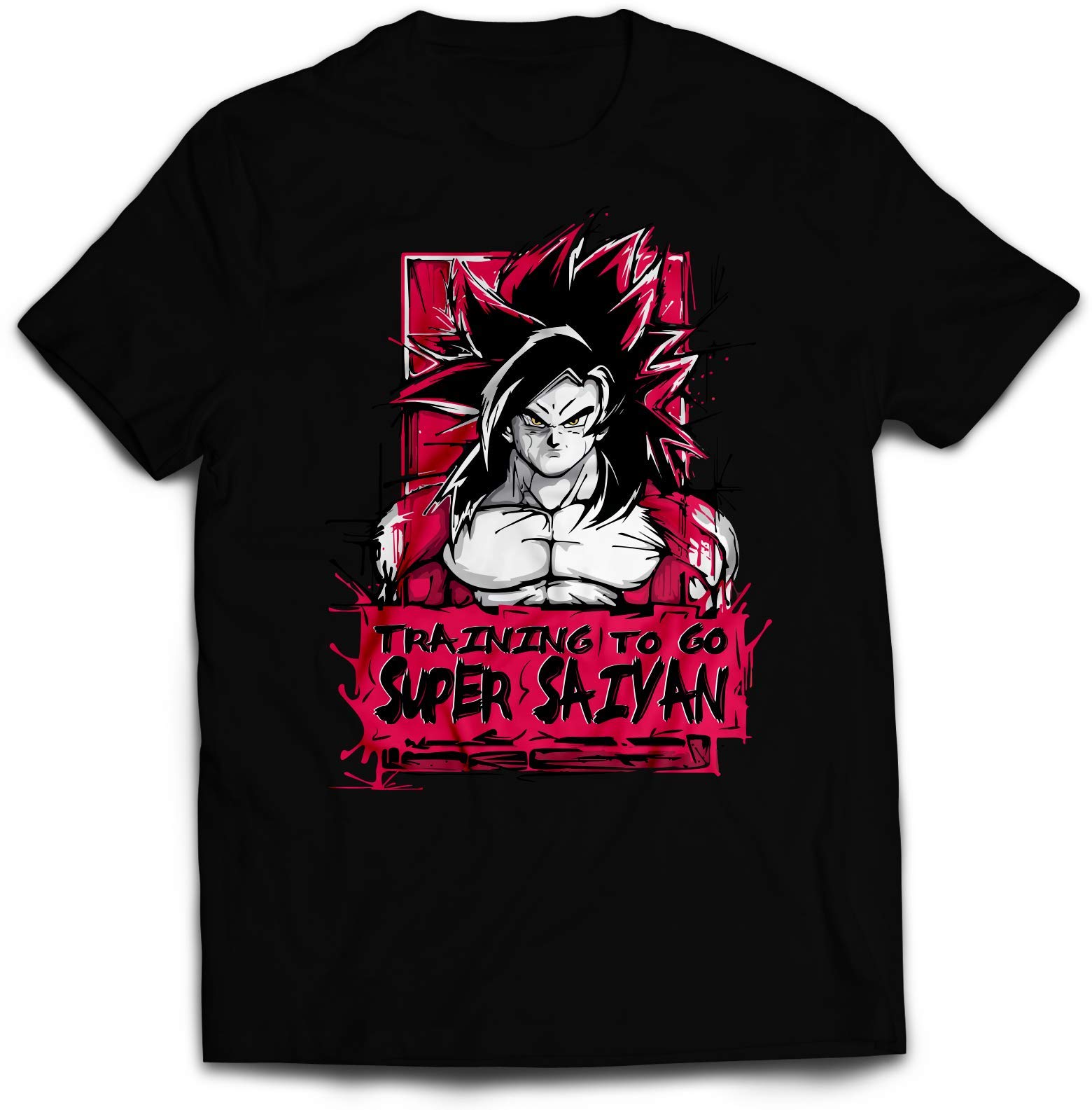 Training to Go Super Saiyan T-Shirt- Gym Fitness Birthdays Gifts Presents Anime Twin Needle Collar 100% Combed Ringspun Cotton High Stitch Density Extreme Comfort (Medium, Black)