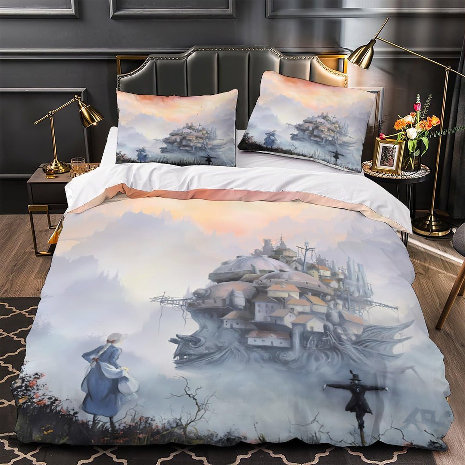 Parure de lit microfibre 135x200 château fantastique surréaliste
