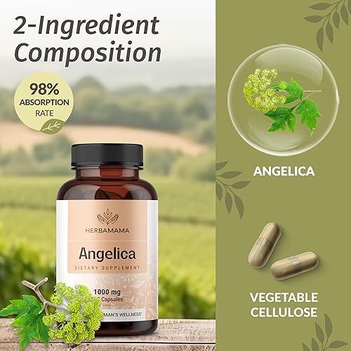 Miniatura 4 de HERBAMAMA Suplemento Dong Quai  1000 mg de raíz de angélica para apoyo de la mujer  Cápsulas de polvo de Dong Quai  Vegano, sin OMG Angelica Herb